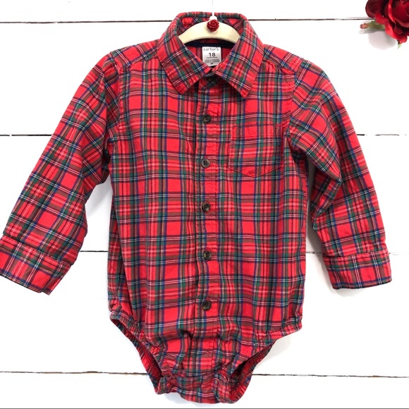 Carter's Other - Carter's Baby Boy Bodysuit Plaid Button Up Red 18M
